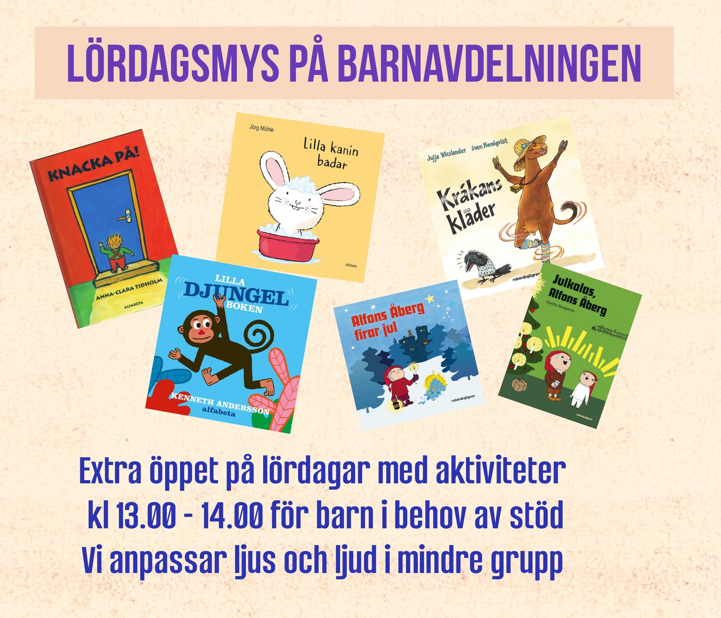 Lördagsmys med högläsning 0-5 år, extra öppet för barn i behov av stöd!